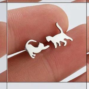 Tiny Hypoallergenic Stainless Steel Asymmetric Kitty Cat Earrings Earrings